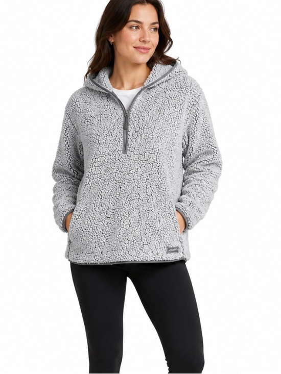 Eddie Bauer Tops - EDDIE BAUER Gray Fireside Plush Sherpa Half-Zip Pullover Hoodie M NWOT